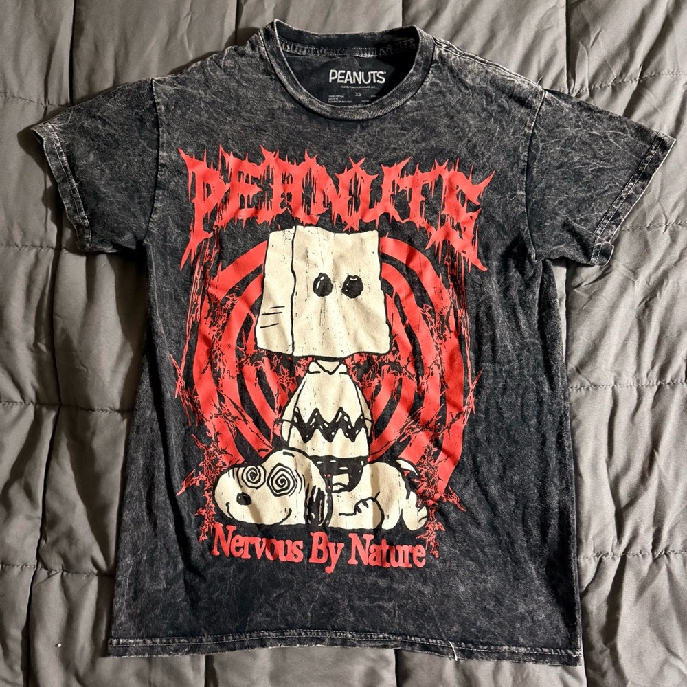 Peanuts Shirt Mens XS Black Nervous By Nature Dark Wash Snoopy Graphic Tee